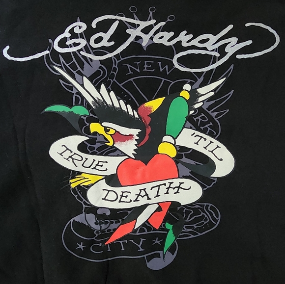 NWT Womens Ed Hardy True Til Death Cropped Black Zip Up Hoodie size Medium - Picture 3 of 5
